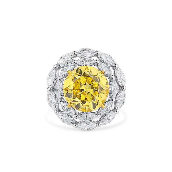 Fancy Vivid Yellow Diamond Ring: Accompanied by 2.02 carats of a Cushion Fancy  Vivid Yellow Diamond center… | Yellow diamond rings, Yellow diamond, Pretty  jewellery